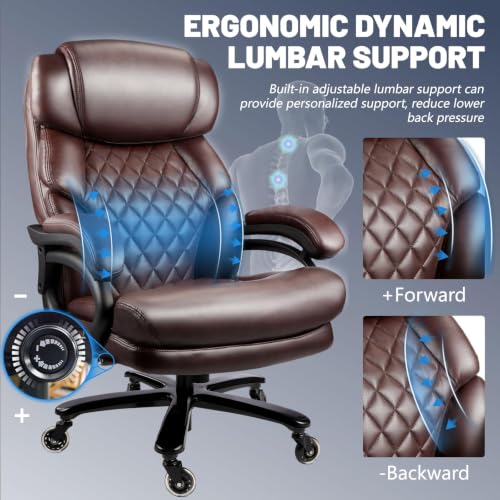 800LBS Big and Tall Office Chair for Heavy People, Heavy Duty Executive Chair with High Back, Extra Wide Seat and Adjustable Lumbar, Large Computer Desk Chair Comfortable for Home Office - color: Brown