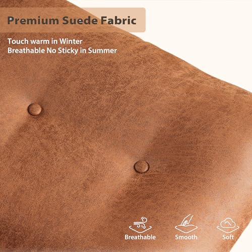 HOOOWOOO Mid-Century Modern Ergonomic Office Chair, Extra Wide Comfy Executive Chair with Lumbar Support, Suede Leather Light Brown - color: Cognac Brown-cloudy Seat, size: High Back