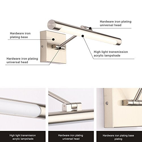 Joosenhouse Single Arm LED Picture Lights 16.53 Inch, Full Metal Artwork Lamp with Rotatable Sconces Lamp Head, 7W (45W Eqv.), Hardwired Connection, 3000K Warm White 560Lm, Brushed Nickel Finish… - color: Nickel, size: Dimmable 16.53" Long