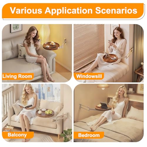 Round Wall Mounted Folding Table for Small Spaces, 11.8" x 11.8" | Floating Wall Mount Side Table, Retractable Wall Desk Fold Down, Solid Wood Tabletop with Aluminum Alloy Brackets (Walnut) - color: Walnut