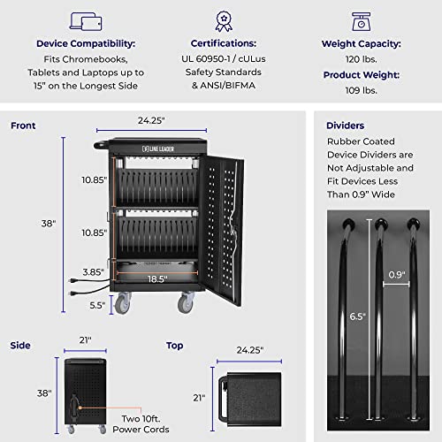 3-Pack | Line Leader 30 Unit Mobile Charging Cart with Locking Cabinets | UL Safety-Certified Charging Station for 30 Tablets, Laptops or Chromebooks | ANSI/BIFMA Standard Laptop Cart & Storage Cart - size: 3 PACK - 30 Tablet/Chromebook