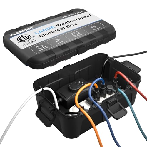Flemoon Large Outdoor Electrical Box, Waterproof Extension Cord Cover | Inner Size 12 x 7.4 x 3.9 Inch, 6 Cable Entry Ports, IP54 Weatherproof Connection Box for Outlet, Timer, Holiday Light, Black - color: Black, size: Large