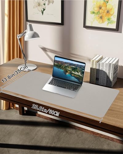Small Leather Desk Mat, Mouse Pad, Laptop Mat, Non-Slip PU Leather Blotter, Waterproof Writing Pad for Office/Home (23.6"x13.8", Light Grey) - color: Light Grey, size: 23.6" x 13.7"
