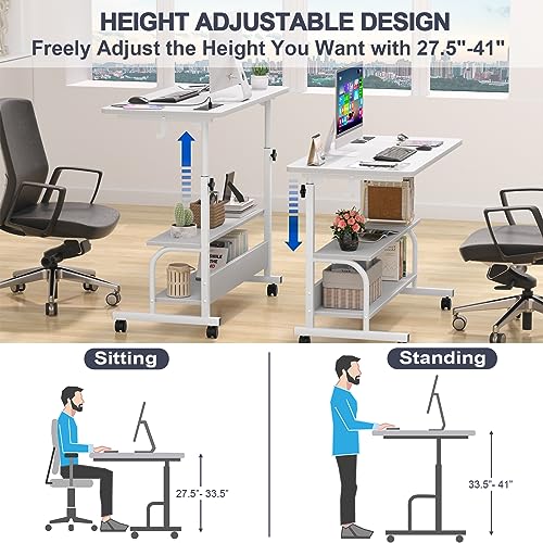 Armocity 32" Rolling Standing Desk with Charging Station for Couch Bed - color: White, size: 32''