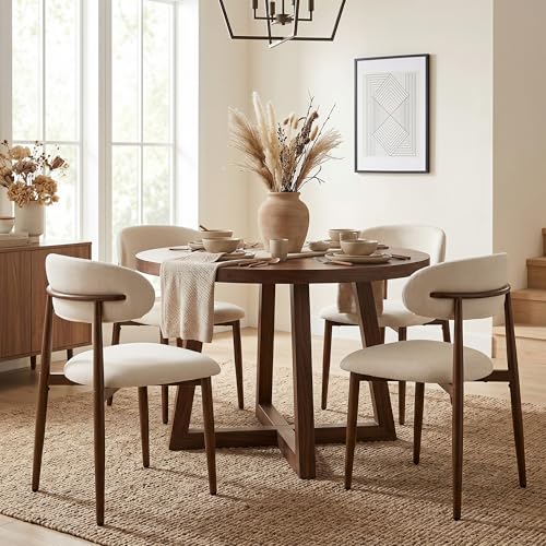 UVV Dining Chairs Set of 4, Metal Kitchen Chairs with Modern Fabric Upholstered for Dining Room, Beige - color: Beige-walnut Grain, size: Set of 4