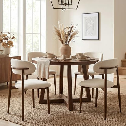 UVV Dining Chairs Set of 4, Metal Kitchen Chairs with Modern Fabric Upholstered for Dining Room, Beige - color: Beige-walnut Grain, size: Set of 4