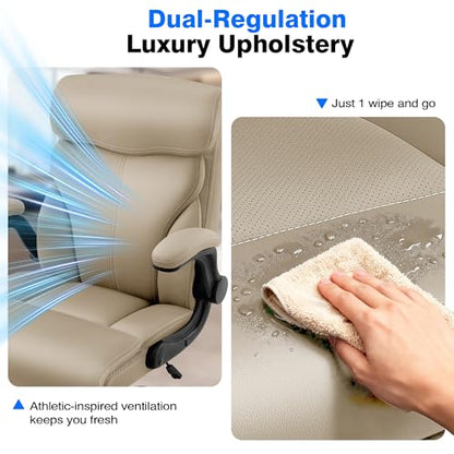AreShark Office Chair - Executive High Back Breathable Comfy Desk Chair with Lumbar Support - Ergonomic Leather Rolling Swivel Computer Chair with Rock Function for Working Studying Gaming Relaxing - color: Khaki