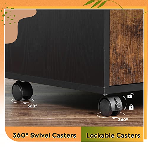 DEVAISE File Cabinet with Charging Station, 1 Drawer Rolling File Cabinet, Locking Filing Cabinet for Home Office, Wood Printer Stand with Storage, Rustic Brown - color: Rustic Brown, style: Eclectic
