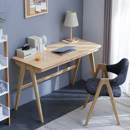 Computer Desk with Drawers, Solid Wood Writing Desk, Mid Century Modern Home Office Desks, Oak Study Table, Small Desk for Bedroom, 29.1 H x 39.4 W x 21.7 D Inches, Natural - color: Natural