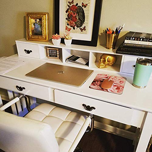 GIANTEX Writing Desk with 4 Drawer Computer Study Table Removable Floating Organizer 2-Tier Spacious Workstation, Home Office Desk Console Table White Vanity Desk