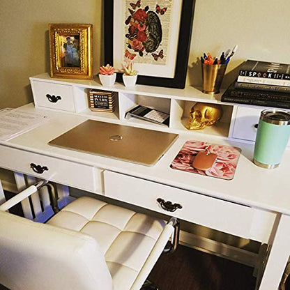 GIANTEX Writing Desk with 4 Drawer Computer Study Table Removable Floating Organizer 2-Tier Spacious Workstation, Home Office Desk Console Table White Vanity Desk