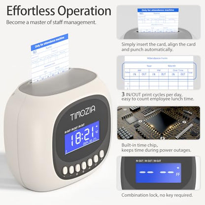 Time Clocks for Employees Small Business, Auto-Align Time Clock, 6 Punches per Day Time Machine | Clock in Machine for Employees with 100 Time Cards, 2 Ink Ribbons(1 Inside) and 1 Rack - color: Gray