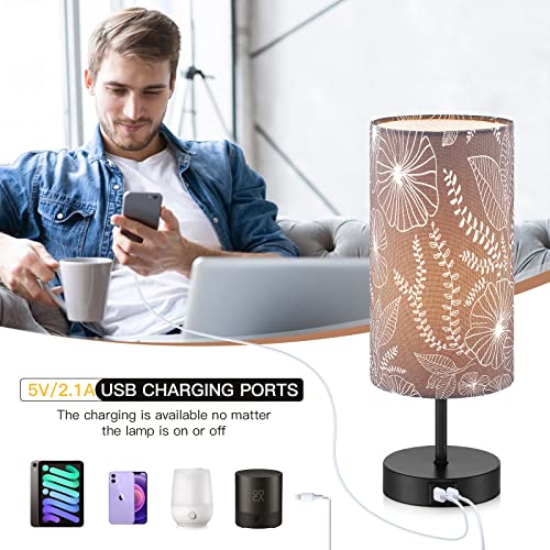 CINSARY Touch Control Bedside Lamp with 2 USB Ports, 3-Way Dimmable Table lamp for Bedroom, Nightstand Lamp with Round Grey Fabric Shade for Living Room Home Office (E26 LED Bulb Included) - color: Gray