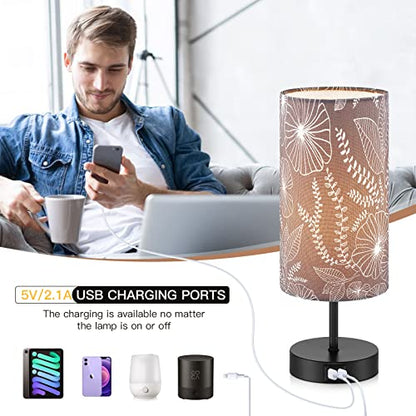 CINSARY Touch Control Bedside Lamp with 2 USB Ports, 3-Way Dimmable Table lamp for Bedroom, Nightstand Lamp with Round Grey Fabric Shade for Living Room Home Office (E26 LED Bulb Included) - color: Gray