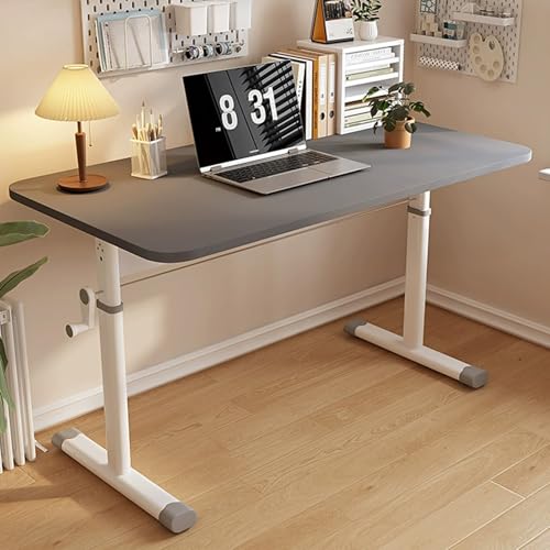 Spacious Manual Standing Desk, Adjustable Sit-Stand Office Desk, Sturdy Metal Legs, Hand Lift Computer Desk (Grey 120x60cm/47.2x23.6in) - color: Grey, size: 120x60cm/47.2x23.6in