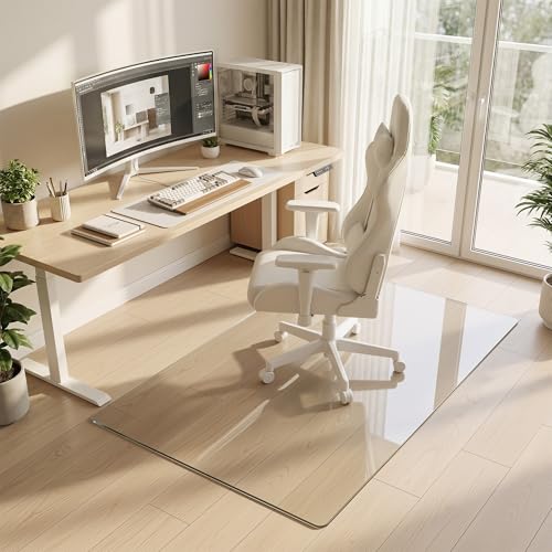 32"x48" Tempered Glass Chair Mat for Hardwood Floor & Carpet | 0.2" Thick Heavy-Duty Tempered Glass With 4 Non-Slip Pads, Smooth Rolling Surface Protects Floors From Scratches And Cracks - size: 32" x 48"