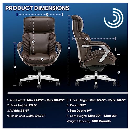 iComfort i6000 Series Big & Tall Ergonomic Bonded Leather High-Back Executive Chair, Brown/Silver