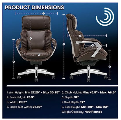 iComfort i6000 Series Big & Tall Ergonomic Bonded Leather High-Back Executive Chair, Brown/Silver