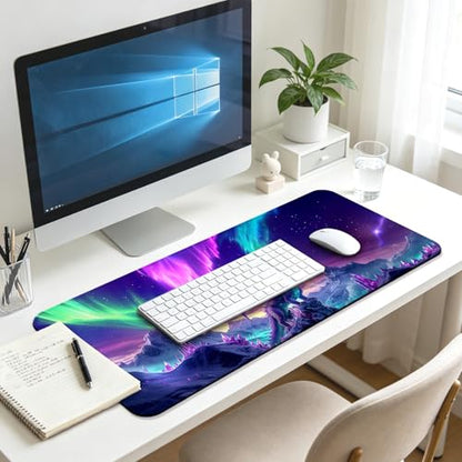 Fantasy Dragon Under Aurora Sky Gaming Desk Mat & Mouse Pad, XL - color: W06
