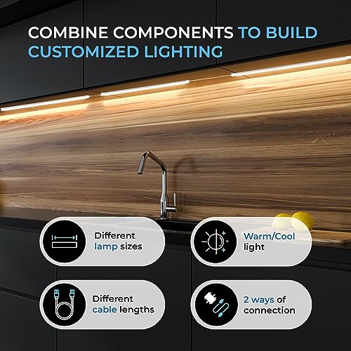 EShine Hand Wave Activated Under Cabinet LED Lighting Kit, Dimmable, 3-Pack 7 in - Touchless Dimming Control, Black Under Counter Lights for Kitchen, Garage, Office, Shelf - Warm White (3000K) - size: 3 pack