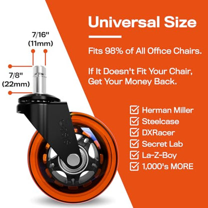 The Office Oasis Original Office Chair Wheels (As Seen On PBS), Orange - color: Orange