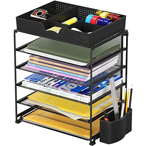 Simple Houseware 5-Tier Desk File Organizer w/Drawer & Pen Holder, Black