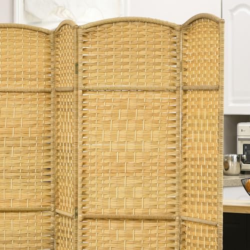 HOMCOM 6 Panel Room Divider, 6' Tall Folding Privacy Screen, Hand-Woven Freestanding Wall Partition for Home Office, Bedroom, Nature Wood - color: Natural Wood, size: 6 Panel