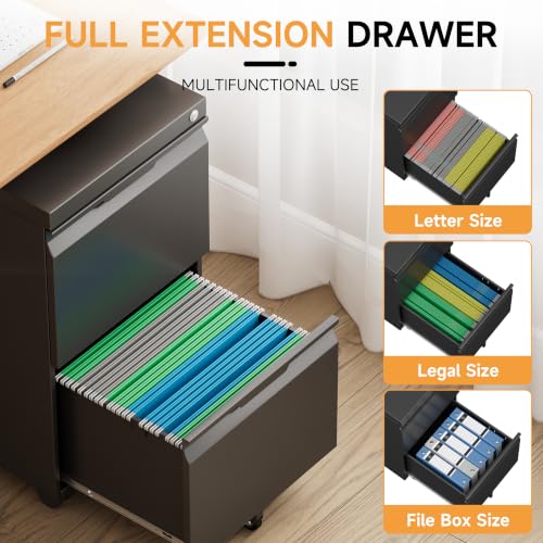 Bestoo File Cabinet,Filing Cabinet with Lock, Metal File Cabinet (Black, 2Drawer-Mobile-26.5" H) - color: Black, size: 2Drawer-Mobile-26.5"H