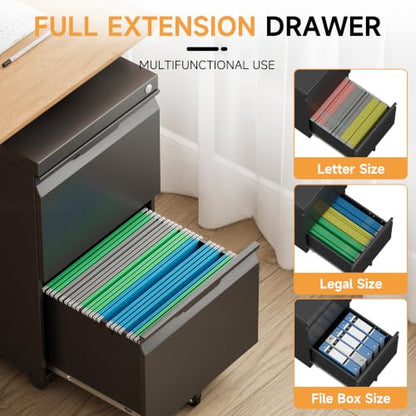 Bestoo File Cabinet,Filing Cabinet with Lock, Metal File Cabinet (Black, 2Drawer-Mobile-26.5" H) - color: Black, size: 2Drawer-Mobile-26.5"H
