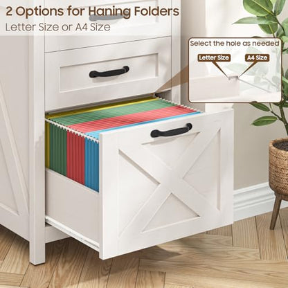 Farmhouse File Cabinet with 3 Drawers for Home Office, White and Brown - color: Rustic White and Brown, size: 3 Drawers