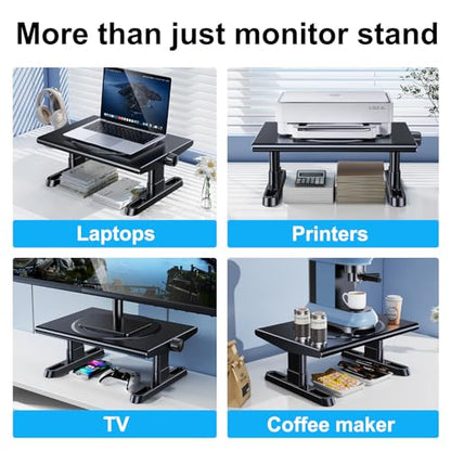 Monitor Stand Riser for Desk,360°Rotation Freely Height Adjustable by Knob,4.4-5.8 Inches,Ergonomic Monitor Stand Mount, Desktop Monitor Stand Riser for Computer,Laptop,Printer,Tv,Black