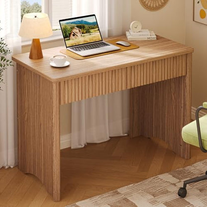 Bestier 40-Inch Fluted Wood Computer Desk with 2 Silent Drawers, Light Wood | Vertical Fluted, 2 Storage Drawers Silent Damping, 40x20 in, 30in Ergonomic, Scratch-Resistant Melamine, Non-Slip Pads - color: Brown, size: 40 Inch