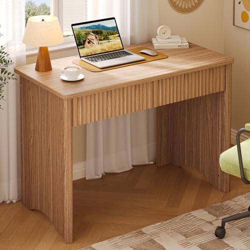 Bestier 40-Inch Fluted Wood Computer Desk with 2 Silent Drawers, Light Wood | Vertical Fluted, 2 Storage Drawers Silent Damping, 40x20 in, 30in Ergonomic, Scratch-Resistant Melamine, Non-Slip Pads - color: Brown, size: 40 Inch