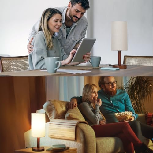 LALISU Small Table Lamp，Nightstand Lamp Wood Base Bedside Lamp Plug in - color: Black-Walnut Wood