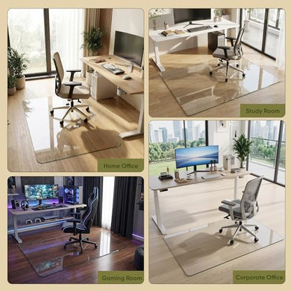 30"x55" Tempered Glass Chair Mat for Hardwood Floor & Carpet | 0.2" Thick Heavy-Duty Tempered Glass With 4 Non-Slip Pads, Smooth Rolling Surface Protects Floors From Scratches And Cracks - size: 30" x 55"