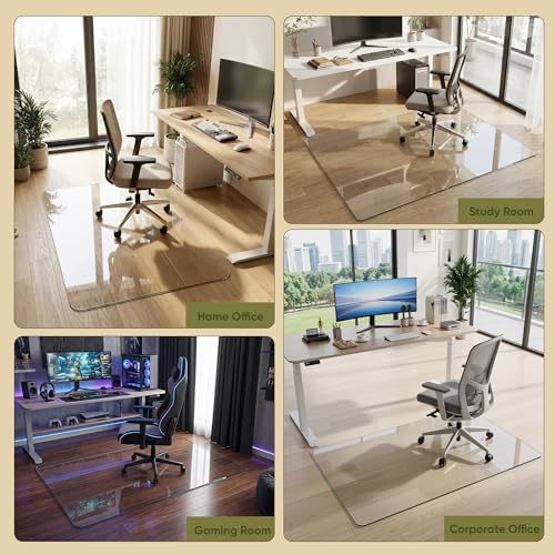36"x55" Tempered Glass Chair Mat for Hardwood Floor & Carpet | 0.2" Thick Heavy-Duty Tempered Glass With 4 Non-Slip Pads, Smooth Rolling Surface Protects Floors From Scratches And Cracks - size: 36" x 55"
