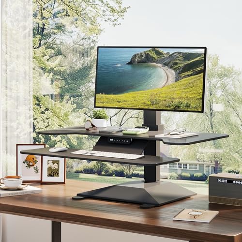 Electric Standing Desk Converter 36" Wide, Height Adjustable Desk Riser, Computer Workstation, Sit-Stand Convertor for Home, Office, School (Black, 1 Arm Included) - color: Black, size: 36'' Wide