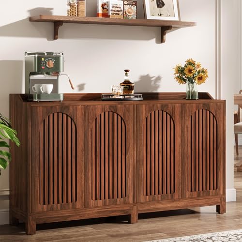 Tribesigns 57" Buffet Cabinet with Storage, Walnut Farmhouse Sideboard with Doors & Shelves, Freestanding Wooden Accent Sideboard for Dining Room, Kitchen, Living Room - color: Walnut Brown