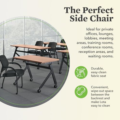 HON Lota Guest Chair with Arms and Wheels, Mesh Office Chairs, Black | Office furniture with arms and wheels for waiting rooms chairs, conference room chair, and banquette seating - color: Black - Mesh Back - Arms and Casters