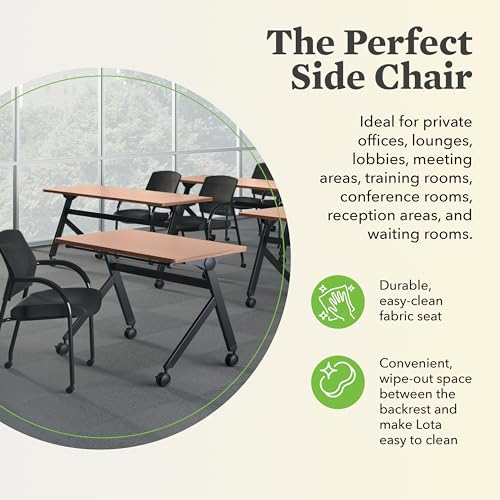 HON Lota Guest Chair with Arms and Wheels, Mesh Office Chairs, Black | Office furniture with arms and wheels for waiting rooms chairs, conference room chair, and banquette seating - color: Black - Mesh Back - Arms and Casters
