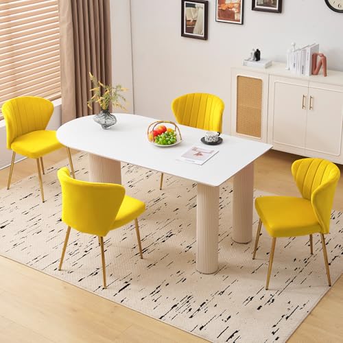 Velvet Dining Chairs Set of 2, Modern Upholstered Vanity Chairs with Golden Metal Legs for Dining Room Kitchen Vanity Patio (Yellow) - color: Yellow