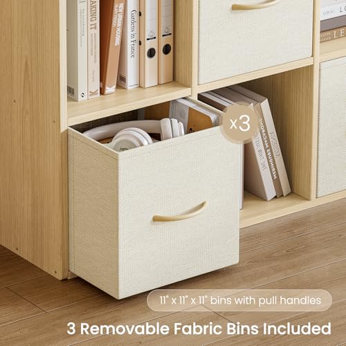 EXPERLAM 6 Cube Storage Organizer - Solid Wood Bookshelf with 3 Storage Bins, Cube Shelf with 2 Removable Back Panels, Vertical or Horizontal Bookcase, Open Book Shelf for Bedroom, Living Room, Office - size: 6 Cube Shelf