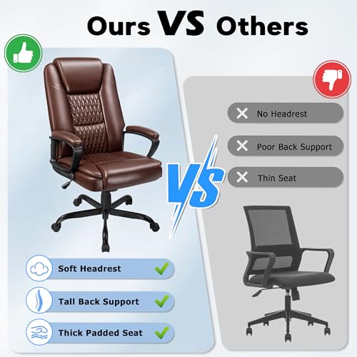 Office Chair, High Back Ergonomic Home Office Desk Chairs with Lumbar Support, Adjustable Big and Tall Computer Chair, 360° Swivel, PU Leather, Brown - color: Brown