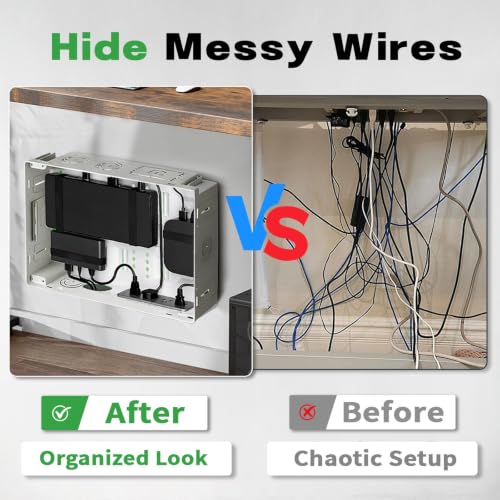 9" Recessed in-Wall TV Media Box with 5 Reusable Cable Ties, Cable Management & Network Enclosure for Wall Mounted TVs, Compatible with Roku, Apple TV, Fire TV Stick, Samsung One Connect Mini