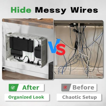 9" Recessed in-Wall TV Media Box with 5 Reusable Cable Ties, Cable Management & Network Enclosure for Wall Mounted TVs, Compatible with Roku, Apple TV, Fire TV Stick, Samsung One Connect Mini