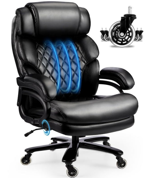 800LBS Big and Tall Office Chair for Heavy People, Heavy Duty Executive Chair with High Back, Extra Wide Seat and Adjustable Lumbar, Large Computer Desk Chair Comfortable for Home Office - color: Black
