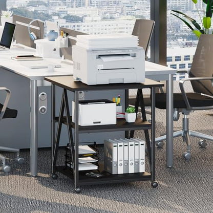 Arbuxzuy 3-Tier Printer Stand, Large Printer Table with Storage, Industrial Printer Storage Cart with Wheels, Rolling Printer Stand for Heat Press Scanner Fax, Black - color: Black