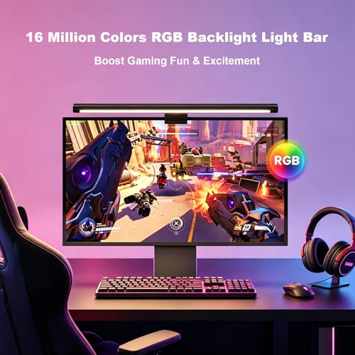 YEELIGHT Monitor Light Bar RGB Backlight, Ra98 Computer Lamp Works with Matter & Alexa for Home Office Gaming, 350LM Dimmable No Glare Eye-Care LED Screen Bar, USB Desk Lamp Stepless Dimming - color: Black