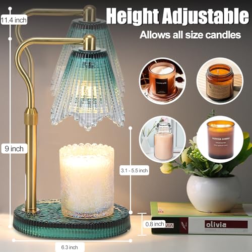 Candle Warmer Lamp with Timer,Birthday Gifts for Women| Dimmable and Height Adjustable Candle Wax Melts Warmer for Scented Jar Candles, Home Fragrance Decor, Christmas and Housewarming Gifts - color: Taper-Green