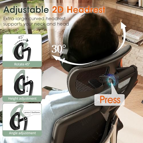 GABRYLLY Ergonomic Office Chair, High Back Home Desk Chair with Headrest, Flip-Up Arms, 90-120° Tilt Lock and Wide Cushion, Big and Tall Mesh Chairs for Man Woman, Black Task Chair - color: Black